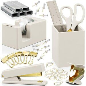 Gold desk accessories set office supplies organizer pen holder stapler tape deco